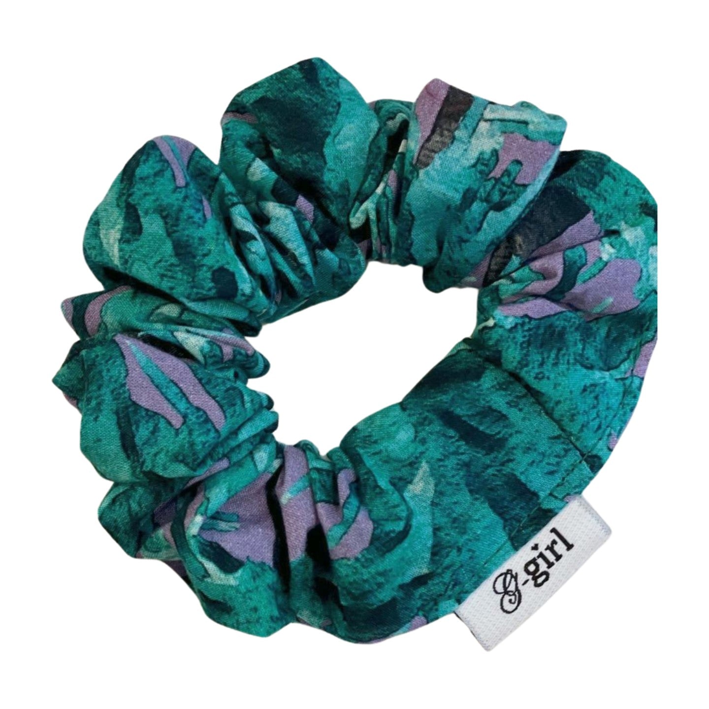 Green and purple palm scrunchie