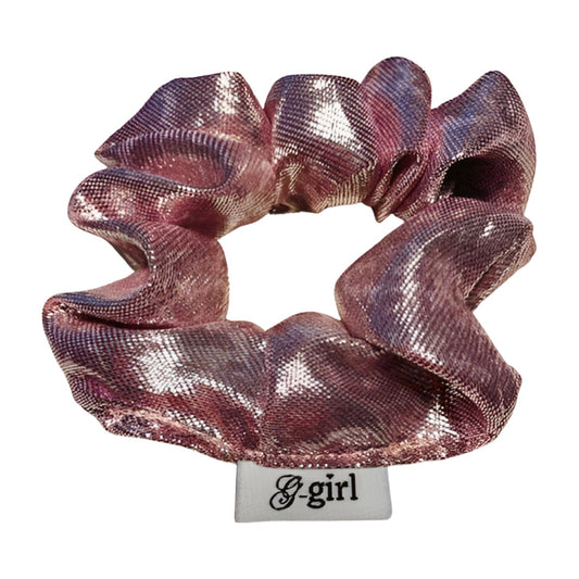 Pink metallic silk scrunchie