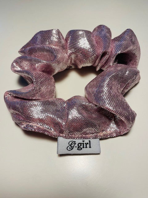 Pink metallic silk scrunchie