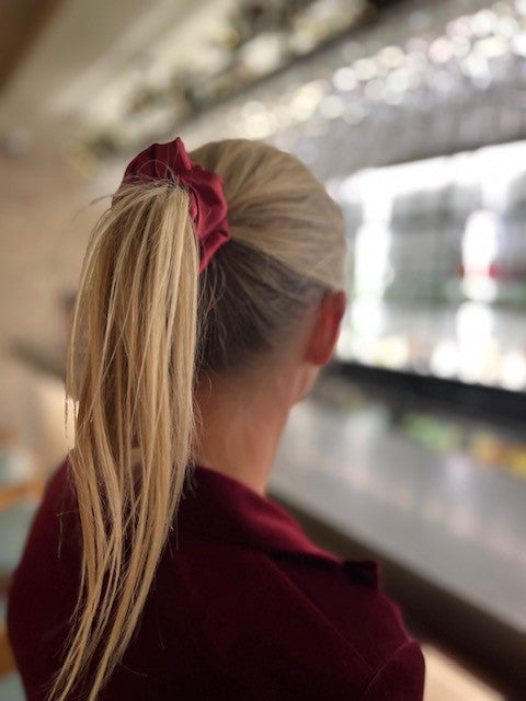 Wine red satin scrunchie