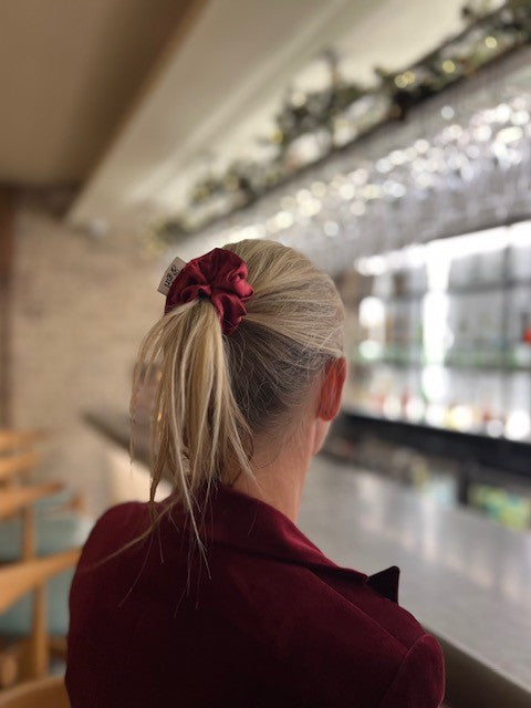 Wine red satin scrunchie